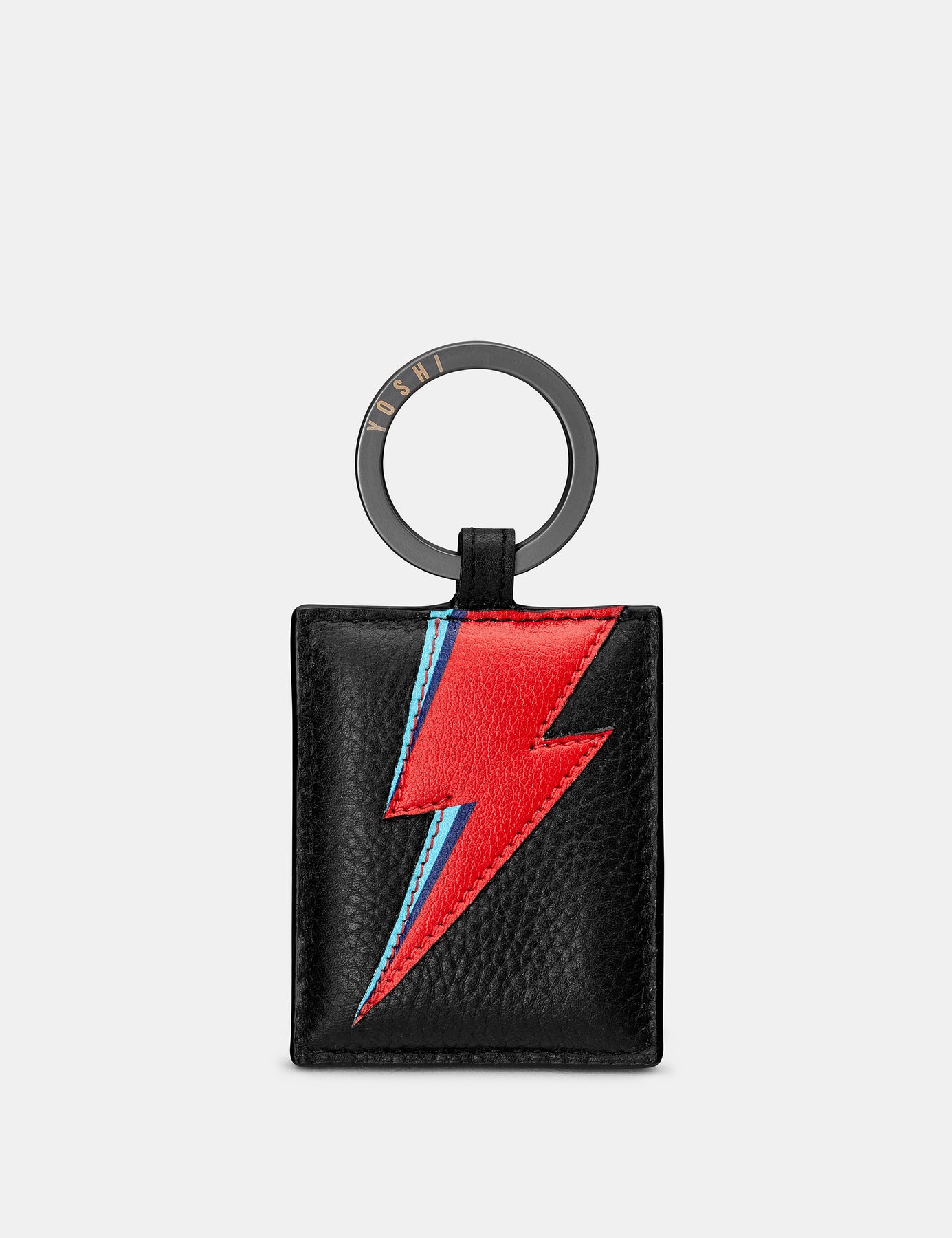 Lightning Bolt Black Leather Keyring By Yoshi - Main Image