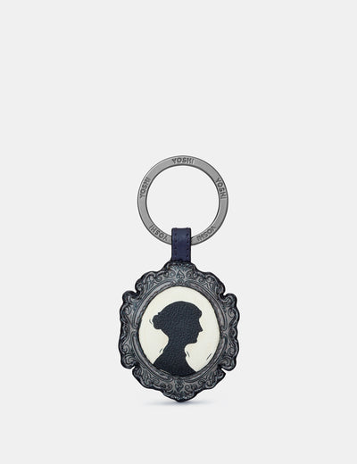 Jane Austen Bookworm Silhouette Navy Leather Keyring - Yoshi